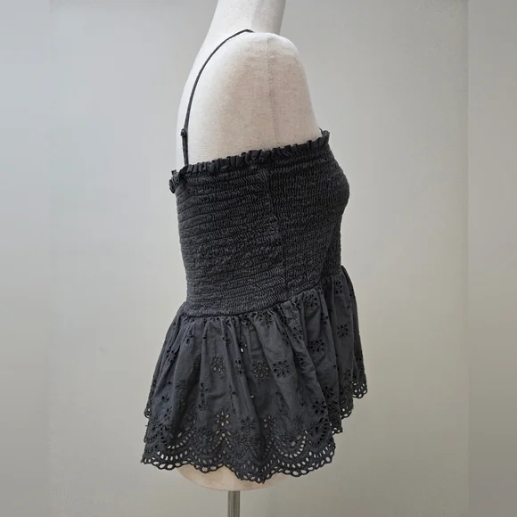 American Eagle Tank Top Shirt Lace Smocked Eyelet Babydoll Charcoal Women's XL - Picture 9 of 16